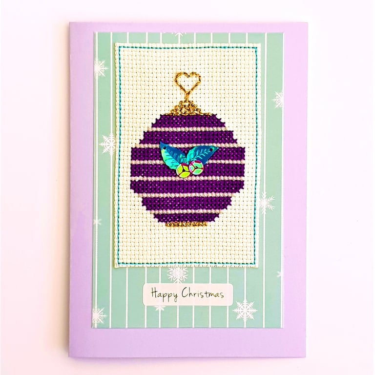 Christmas Bauble decoration Cross Stitch Christmas card