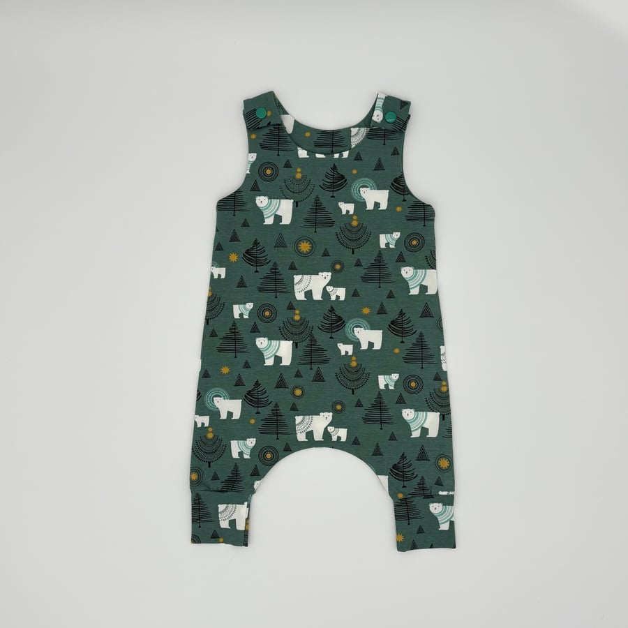 Winter polar bear handmade dungarees, (0-3 or 3-6 months), baby romper