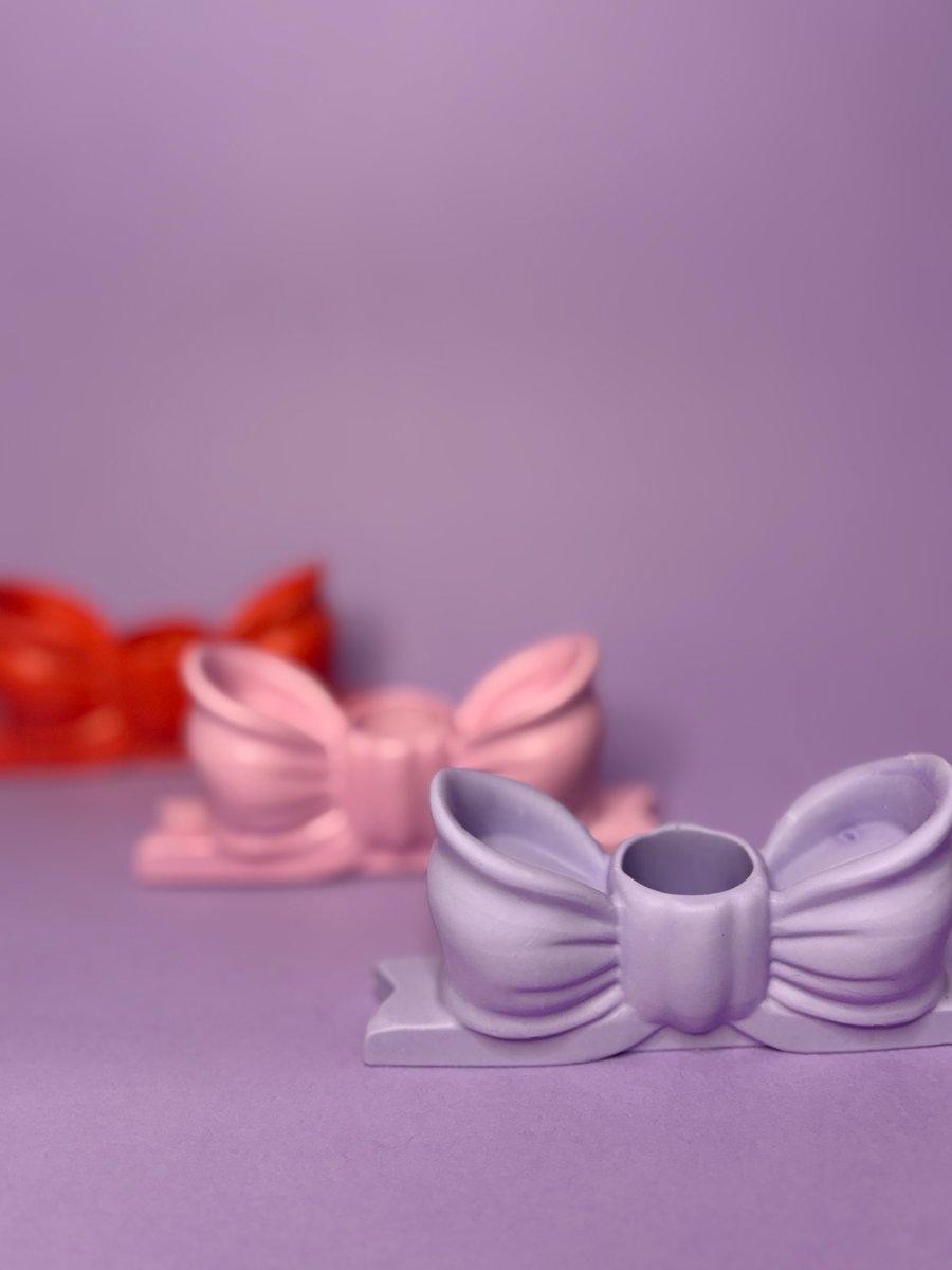 Pretty Ribbon Bow Candle Holder Eco Friendly Jesmonite 