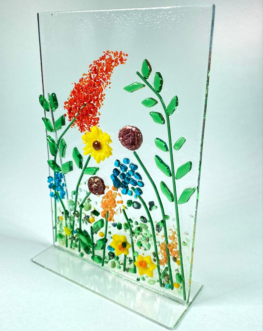 Fused glass summer meadow panel ornament