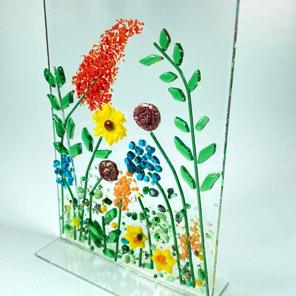 Fused glass summer meadow panel ornament