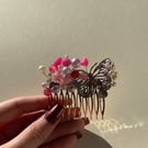 Bridal butterfly pink hair slide