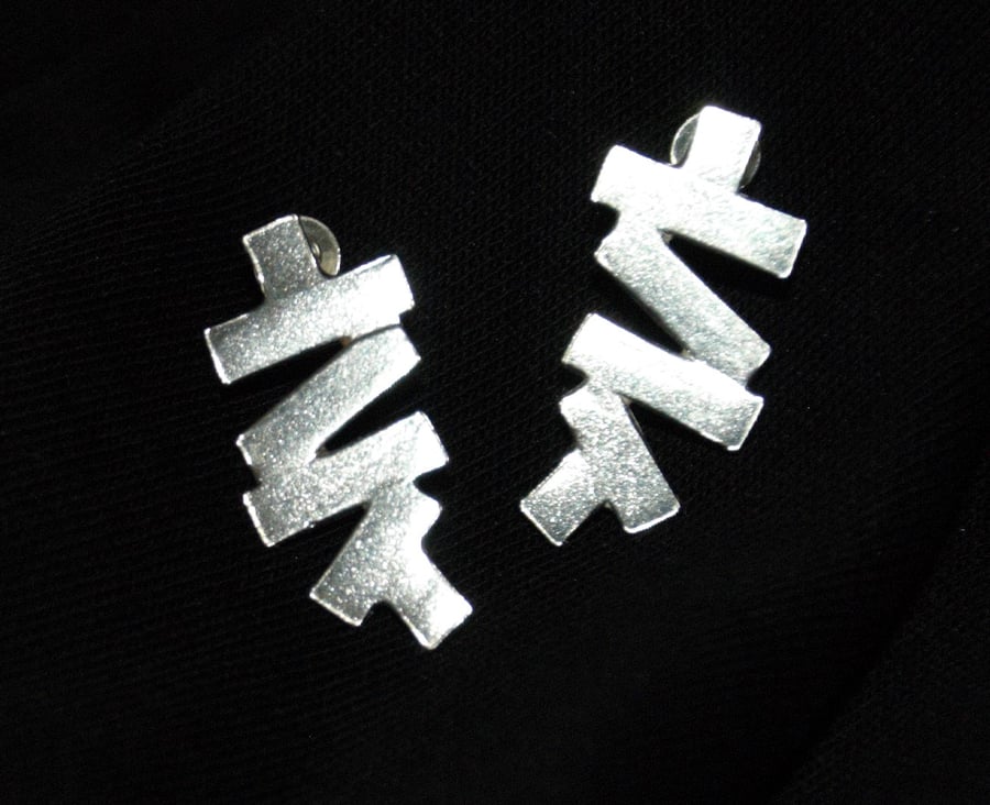 Eco Sterling Silver Zig Zag Stud Earrings