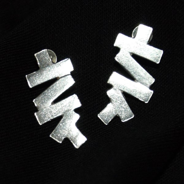 Eco Sterling Silver Zig Zag Stud Earrings