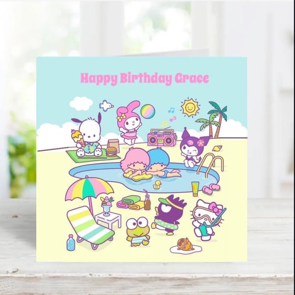 Personalised Kitty Birthday Card, Daughter Birthday Card, Kawaii Cards