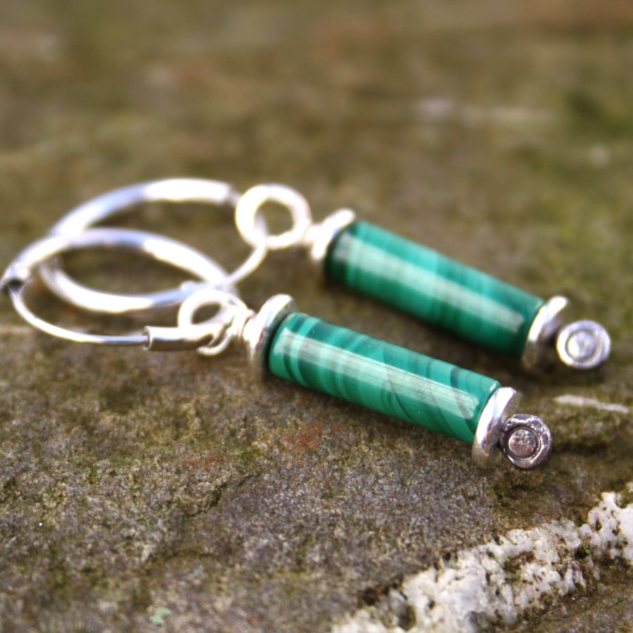 Silver and Malachite earrings Scrolls