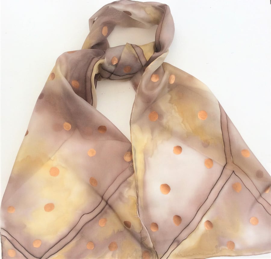 Soft Brown hand painted silk scarf