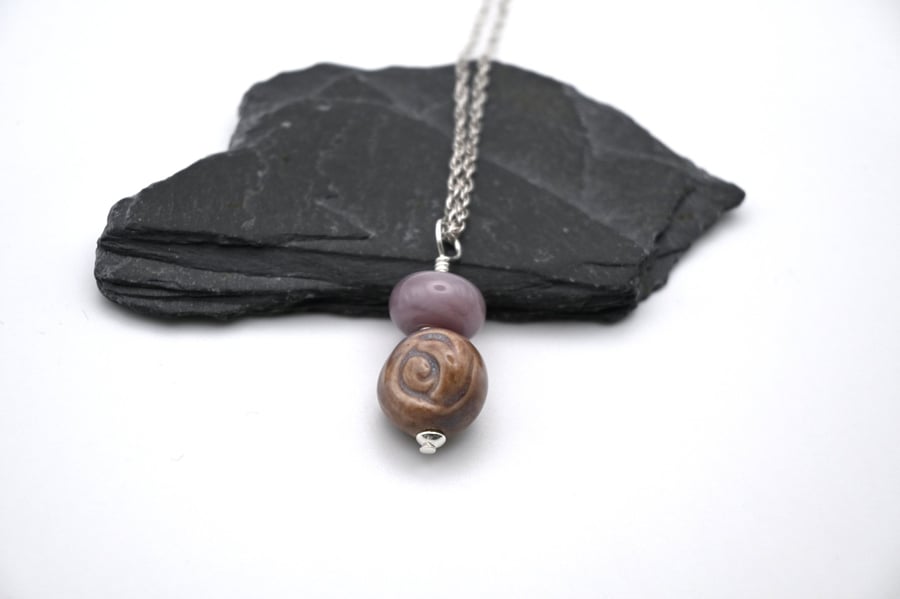 purple ceramic rose pendant necklace