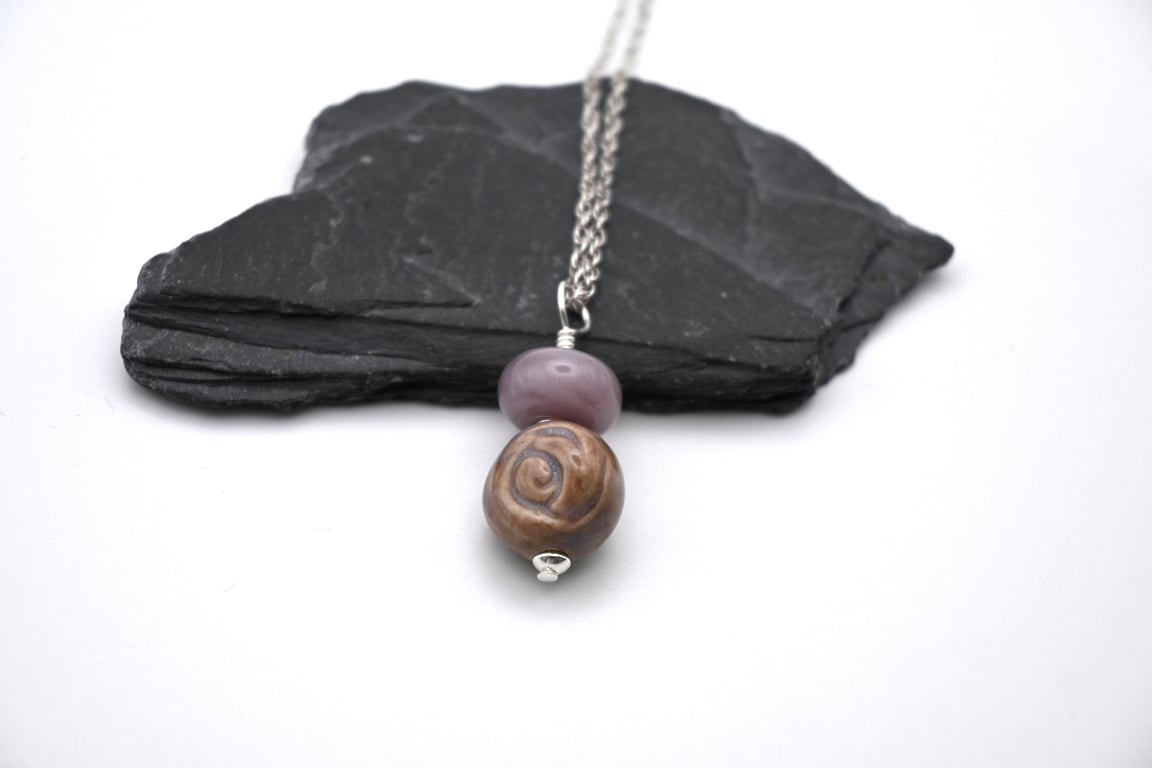 purple ceramic rose pendant necklace