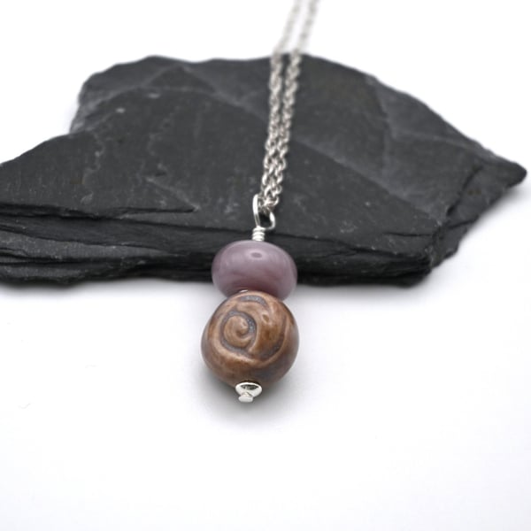 purple ceramic rose pendant necklace