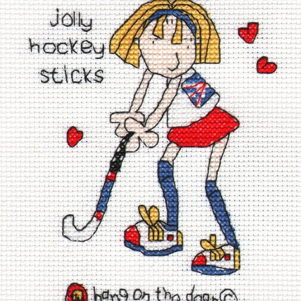 Bang on the door - mini jolly hockey sticks player cross stitch kit