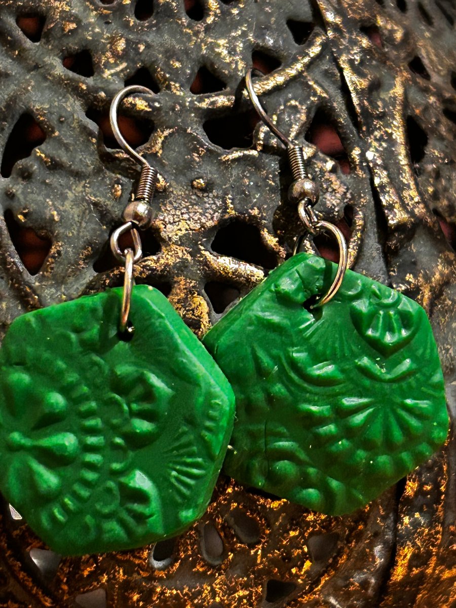 Green Polymer Clay Dangle Earrings 
