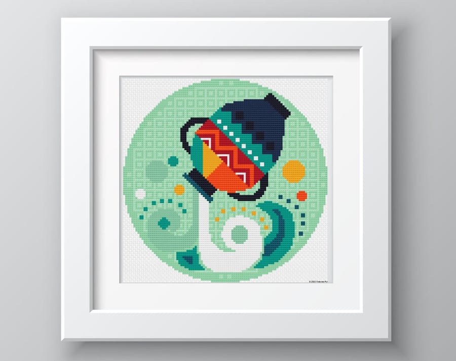 010B - Aquarius - Horoscope - Zodiac Series - Cross Stitch Pattern