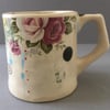 Handmade ceramic cup. Floral print. Polka dots. Love heart.