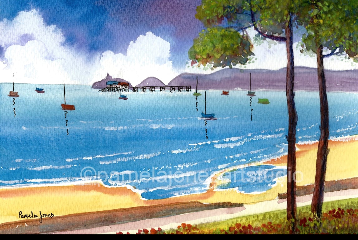 Mumbles, Swansea Bay, South Wales, Original Watercolour in 14  x 11 '' Mount.