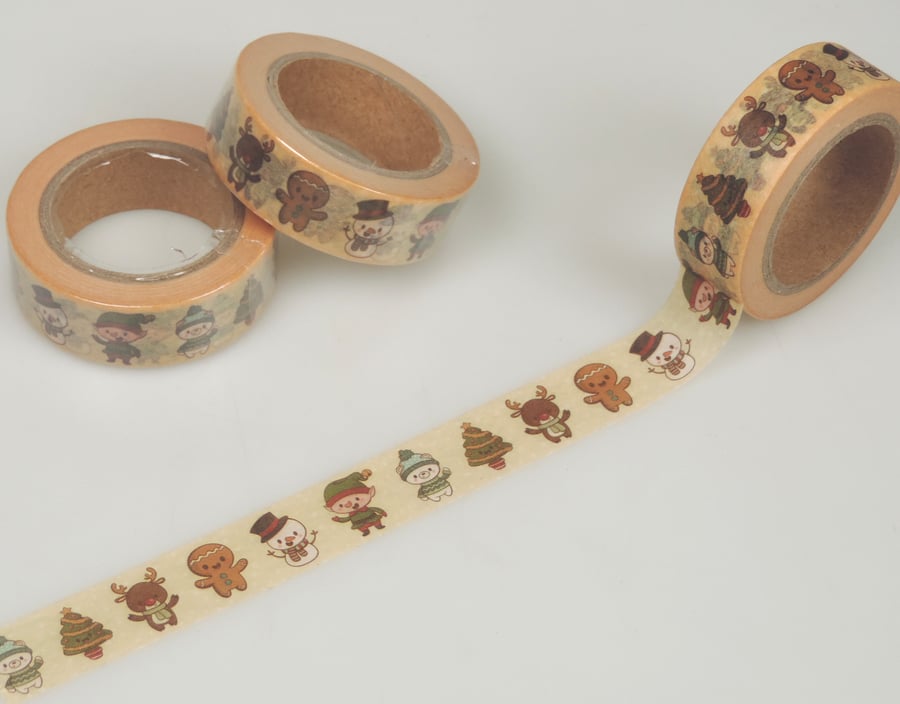 Kawaii Characters Christmas pattern Washi Tape, Cartoon Decorative Tape. 10m