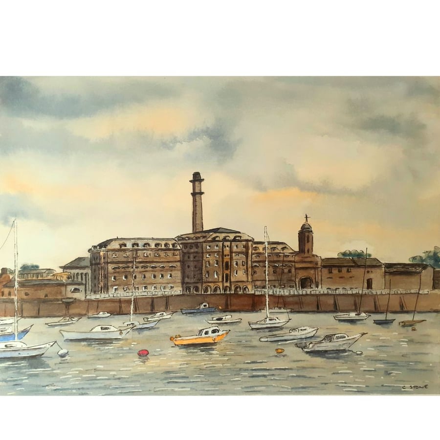 Royal William Yard Plymouth Ink and Watercolour Painting