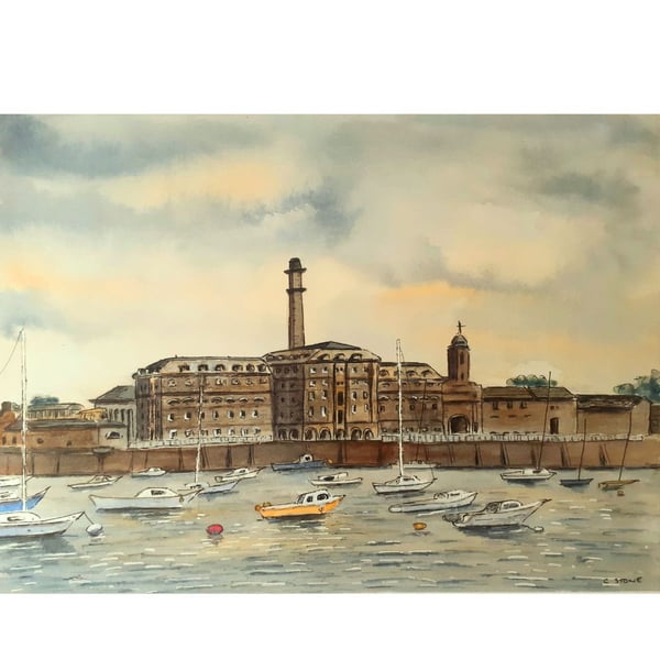 Framed Painting Royal William Yard Plymouth Ink and Watercolour 