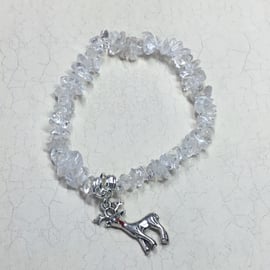 Clear Quartz Elasticated Bracelet with Deer Charm