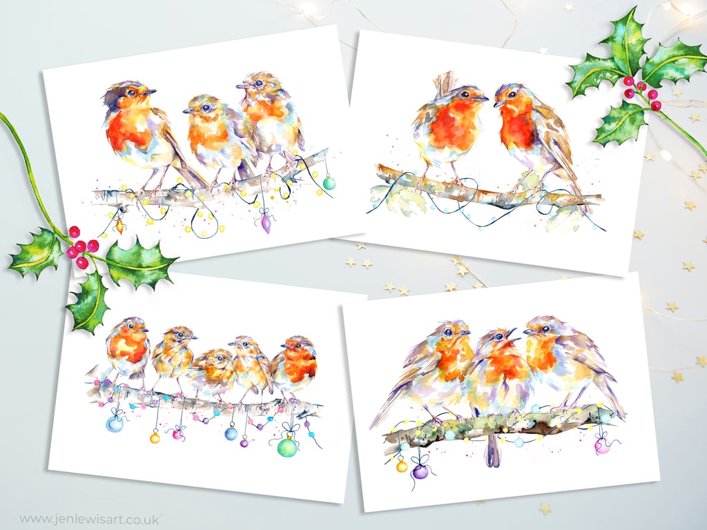 Robin Christmas Cards, set of 4