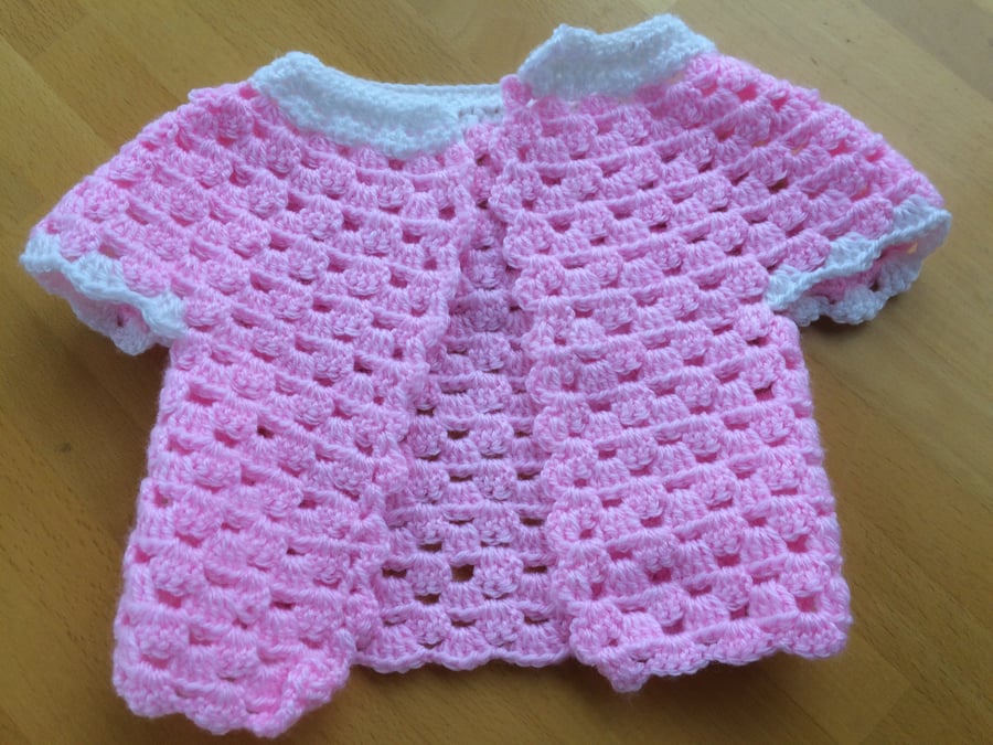 Gorgeous crocheted Baby Girl Pink Cardigan