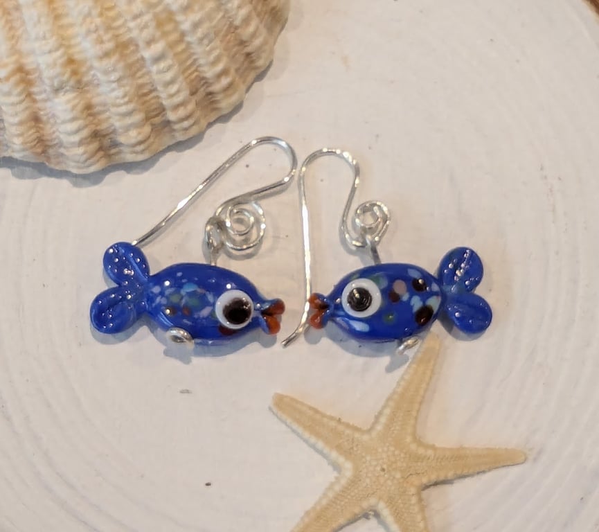 Handmade Murano Glass Fish Earrings on Sterling Silver earwires