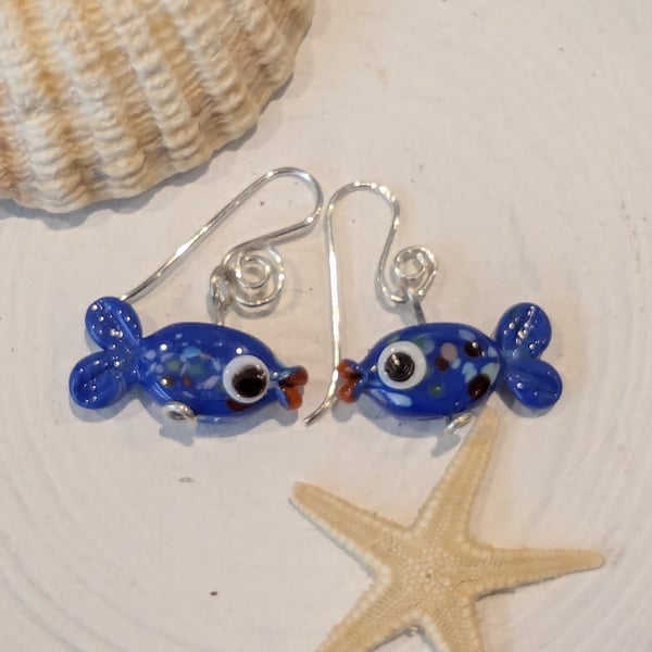 Handmade Murano Glass Fish Earrings on Sterling Silver earwires