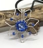 Flower Pendant, Silver Plated, Blue and Silver - Image 3