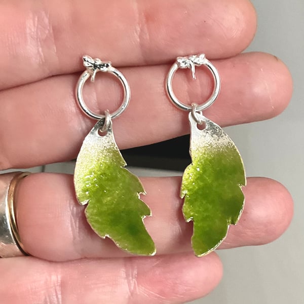 Sterling Silver Enamelled Leaf Earrings 