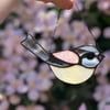Stained Glass long tailed tit - perfect birder gift, pretty pink bird