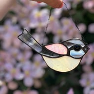 Stained Glass long tailed tit - perfect birder gift, pretty pink bird