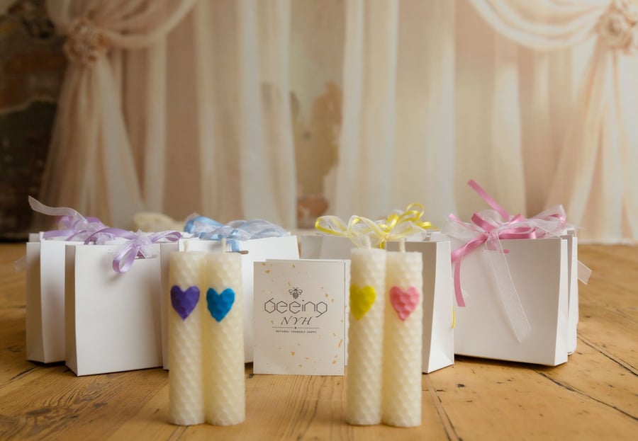 Image of White Beeswax Baby Blessing Candle Gift Set, Honeyheart Party Favour