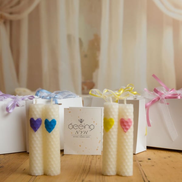 White Beeswax Baby Blessing Candle Gift Set, Honeyheart Party Favour