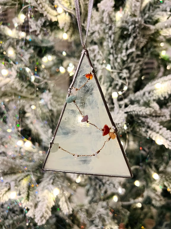 Wispy white glass Christmas Tree with natural stone chain