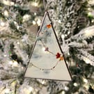 Wispy white glass Christmas Tree with natural stone chain
