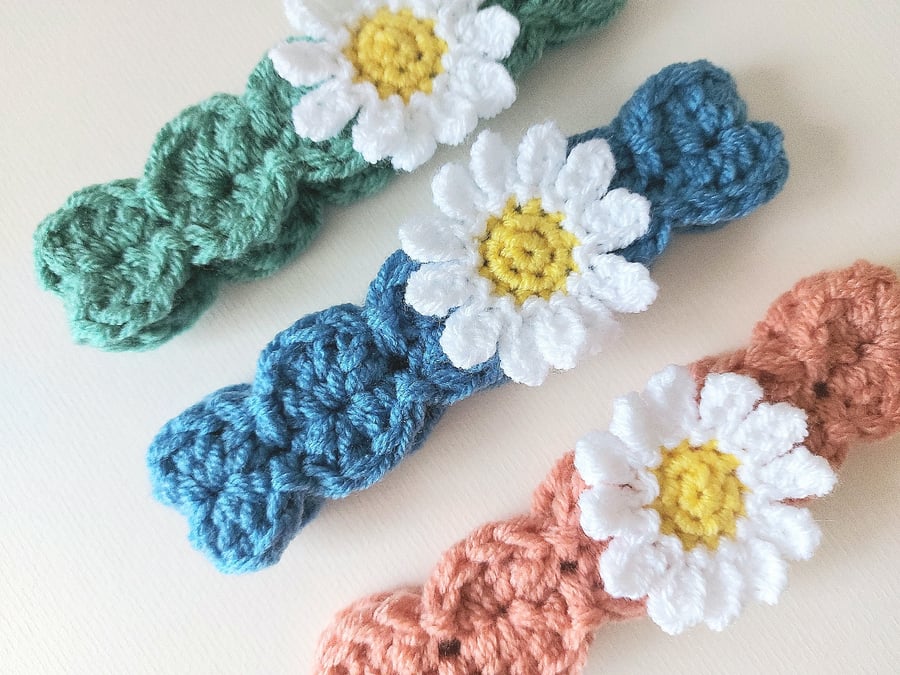 Crochet Daisy Baby Headband - Made To Order in Sizes Baby up to Adult