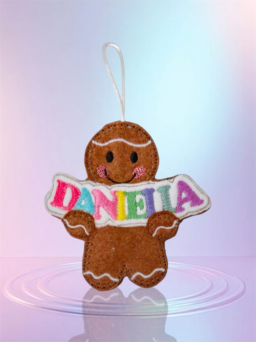 Personalised gingerbread lady with name Daniella Embroidered Hanging Keepsake