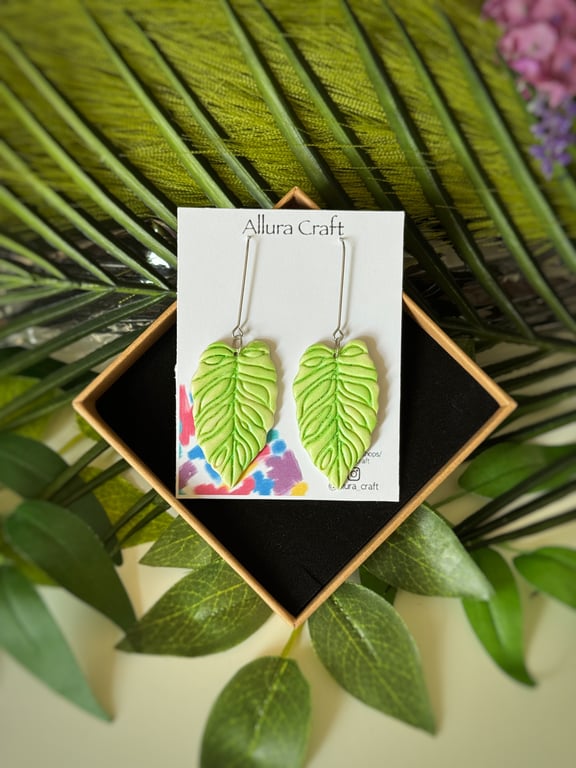 Monstera Mica Long Drop Earrings