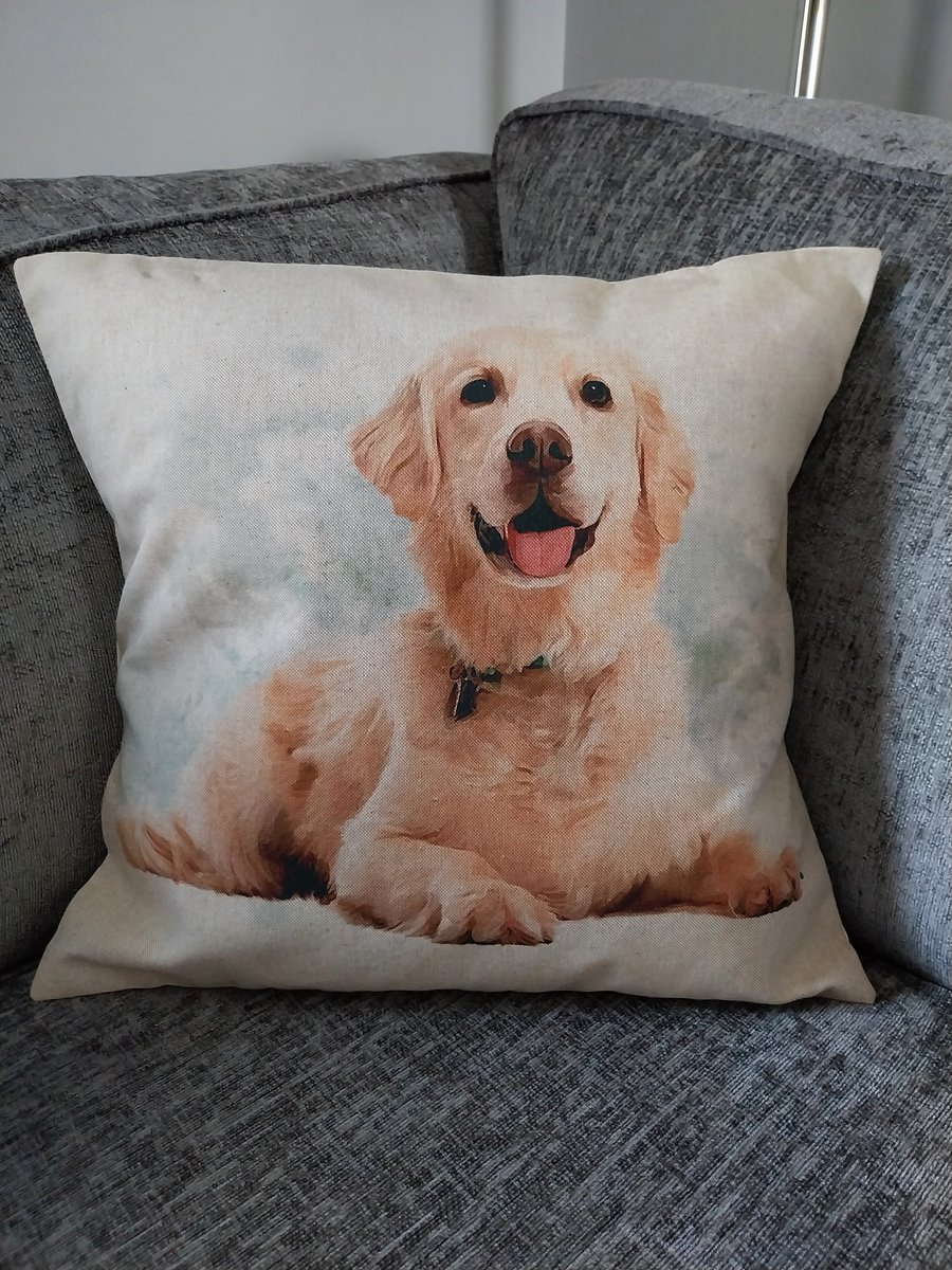 Handmade Print Cushion Cover Animal Dog Golden Folksy