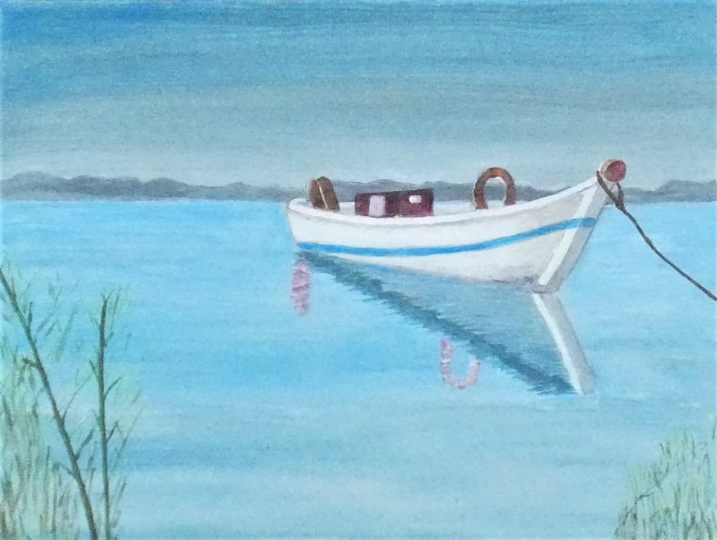 A Peaceful Boat on the Water Acrylic Painting