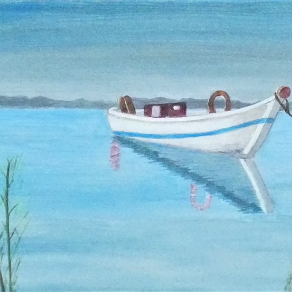A Peaceful Boat on the Water Acrylic Painting