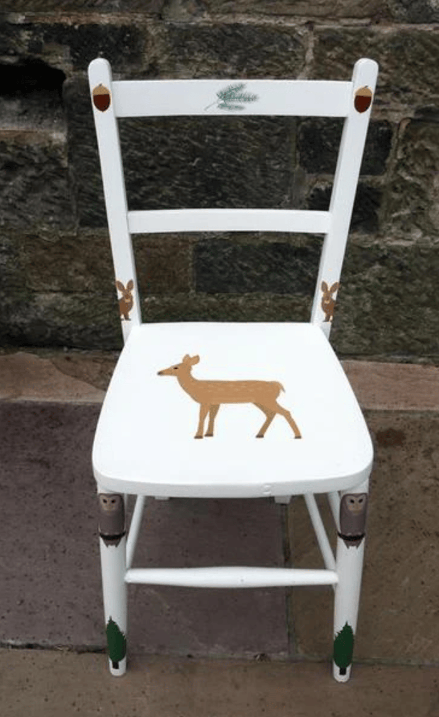 Woodland animals theme children's personalised vintage wooden school chair