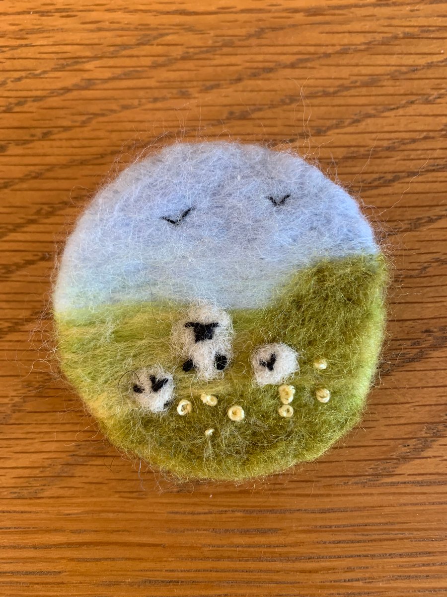 Needle felted sheep brooch