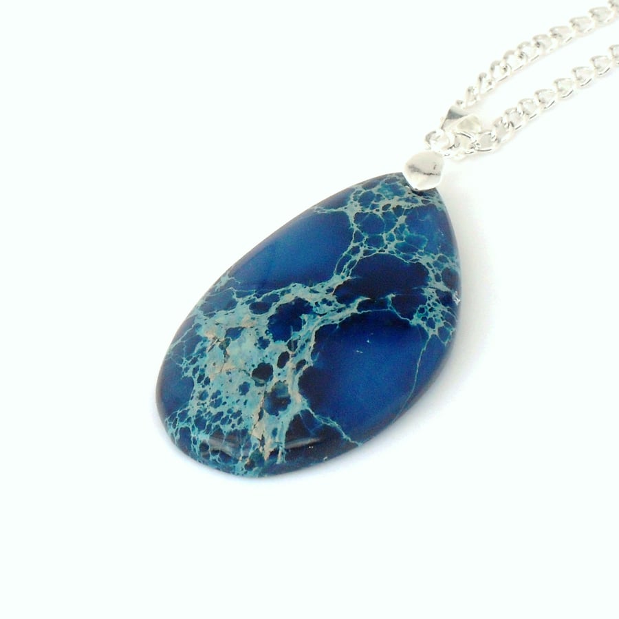 Dainty blue jasper gemstone pendant necklace