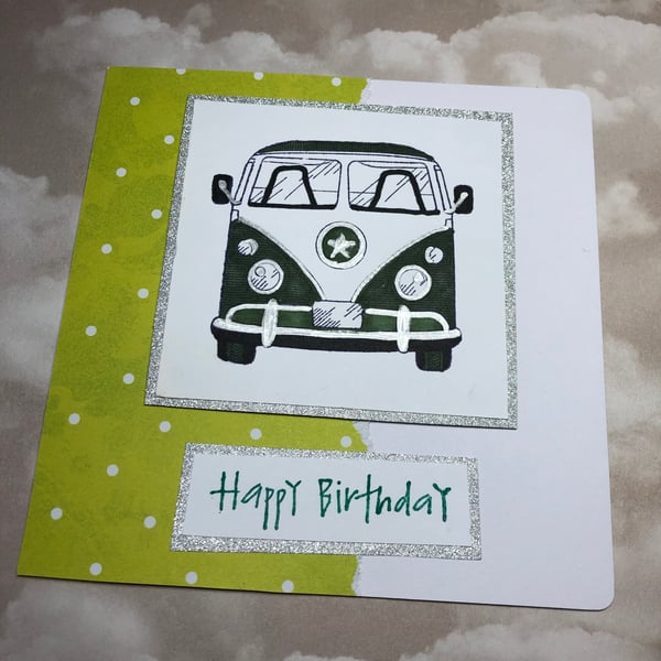 Lime camper van birthday card