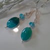 Banded Agate & Faceted Crystal Bead Earrings Silver Plated