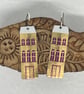 Gold Tall House Recycled Tin Earrings with Silver - Image 1