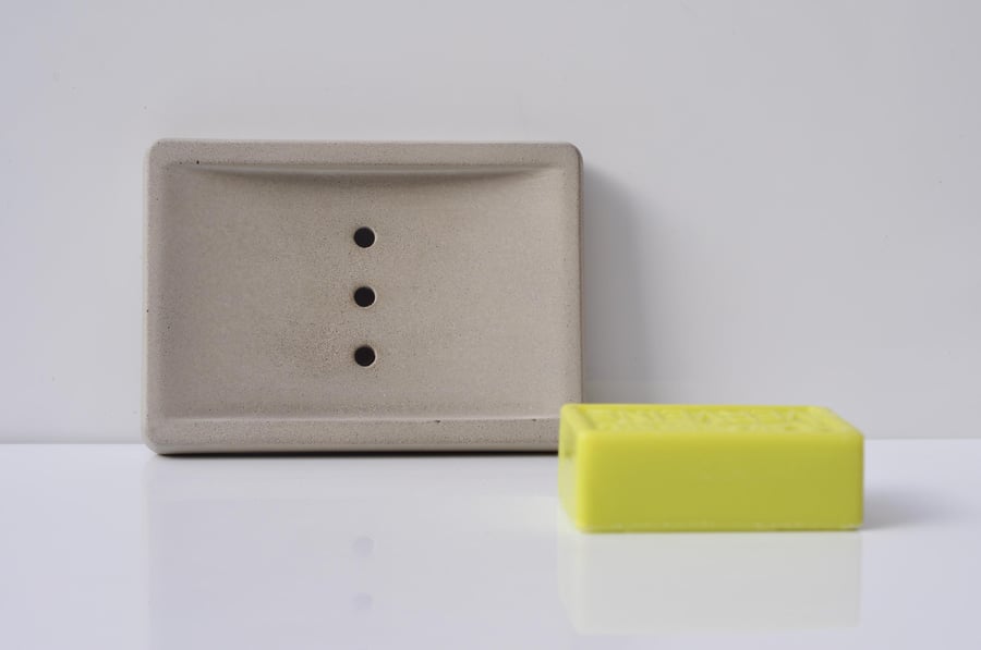 Large Concrete Soap Dish Grey Industrial Handmade Rectangular Soap Holder Bathro