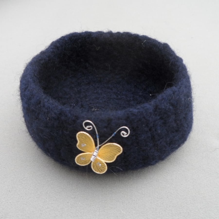 Navy blue felted crocheted bowl