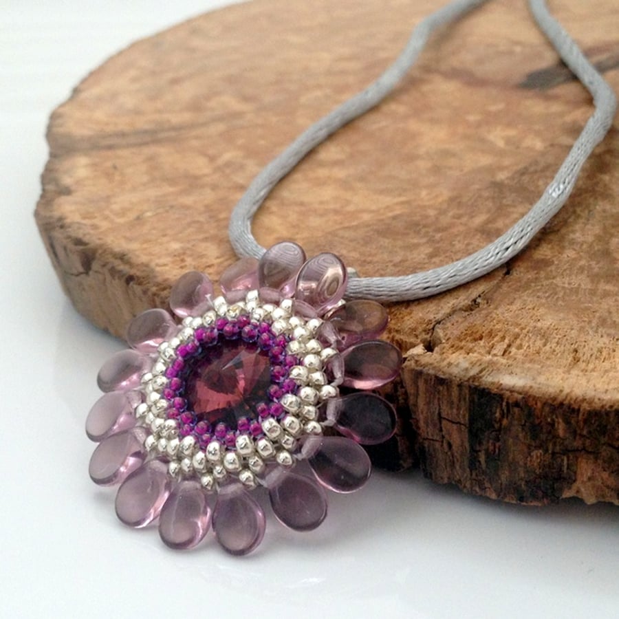 Purple Flower Pendant Necklace
